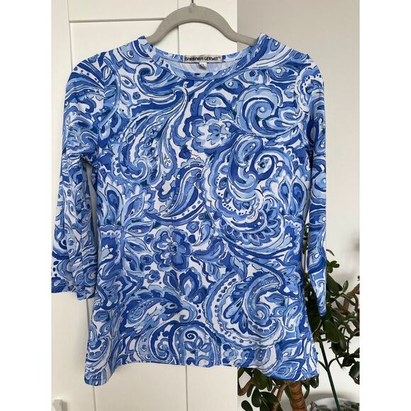 Barbara Gerwit Women's Floral Watercolor Nylon Spandex 3/4 Sleeve Top, Small,EUC - Picture 1 of 4